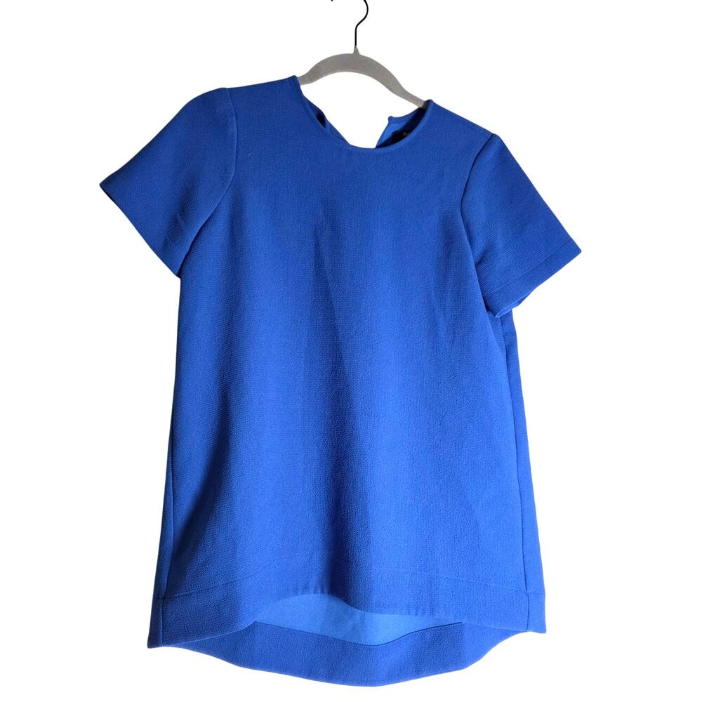 Madewell Womens Blouse XS Blue Short Sleeve Textured Crew Neck Top Office Work
